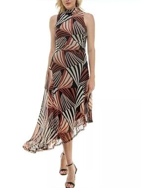 Zarr Collection Asymmetrical‎ Sleeveless High Neck Mesh Dress 8